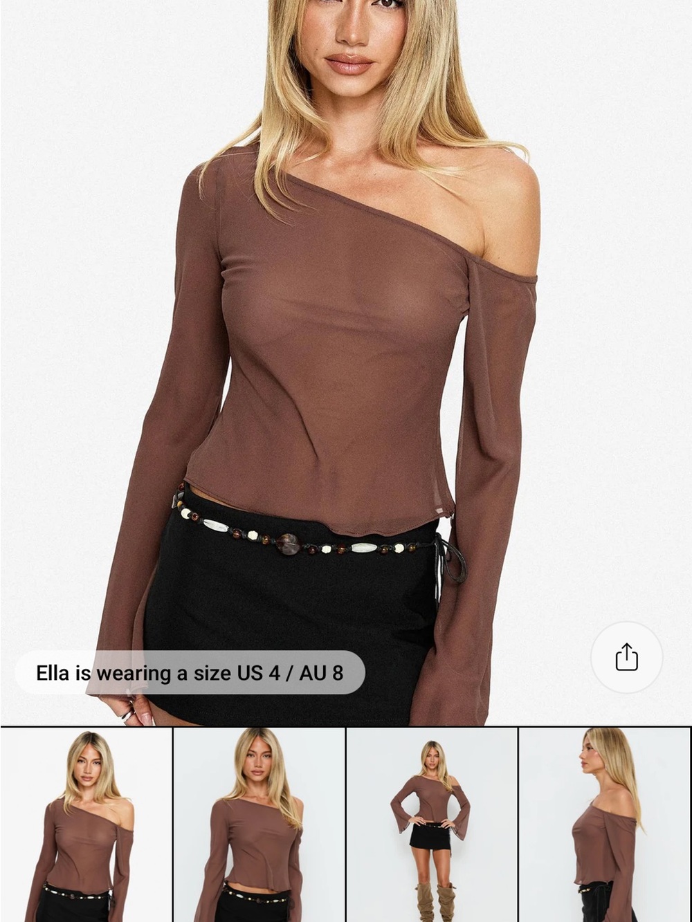 Princess Polly Brown One-Shoulder Long Sleeve Top